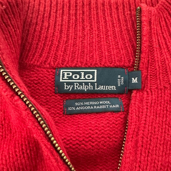 VTG Polo Ralph Lauren Wool Quarter Zip Sweater Red Size Medium - Picture 3 of 11